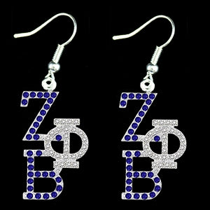 Zeta Phi Beta Sorority Overlap 3 letters Crystal Earrings