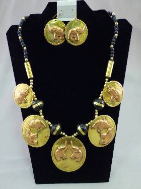 Copper & Brass Metal Elephant Necklace Set