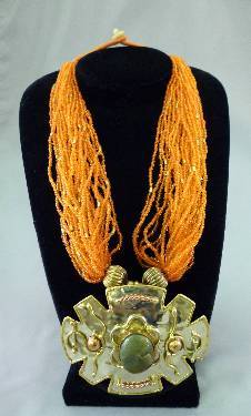 Orange Beaded & Metal Necklace