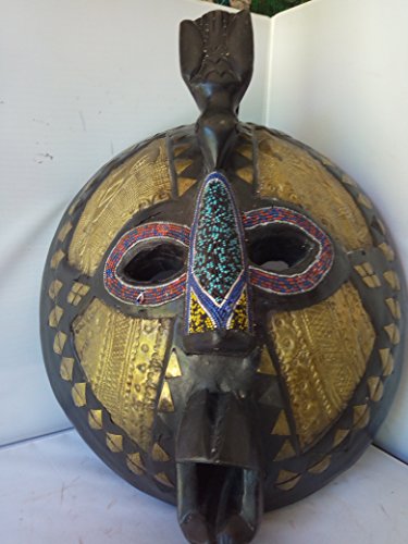 Bakota " Sankufan Bind" Mask With Beads from Gabon West Africa 16x15 in