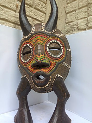 Bakota "Babanka" Standing Mask With Cowry Shells & Beads from Gabon West Africa 28x13 in