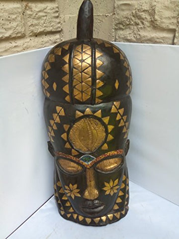 Bakota Golden Metal in Crusted " Protection For Property" Mask from Gabon West Africa 25x9 in