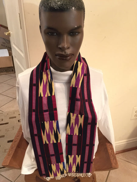 African Kente print Stole With Silver Tassels