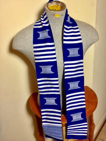 Kente Blue And White Handwoven Stole