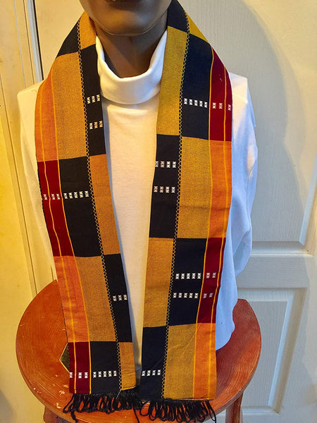 African Kente Cloth print Scarf Stole With Black Tassels
