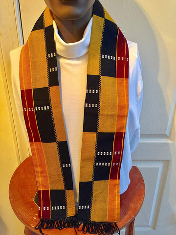 African Kente Cloth print Scarf Stole With Black Tassels