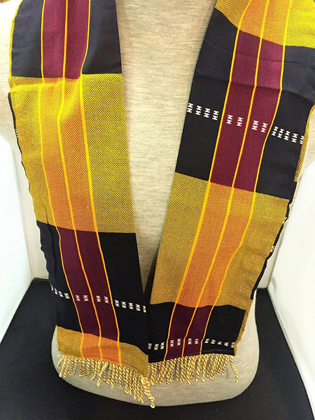 African Royal Kente Print Cloth Scarf & Stole with Gold Tassels