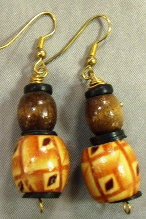 African Wooden Bead Earrings