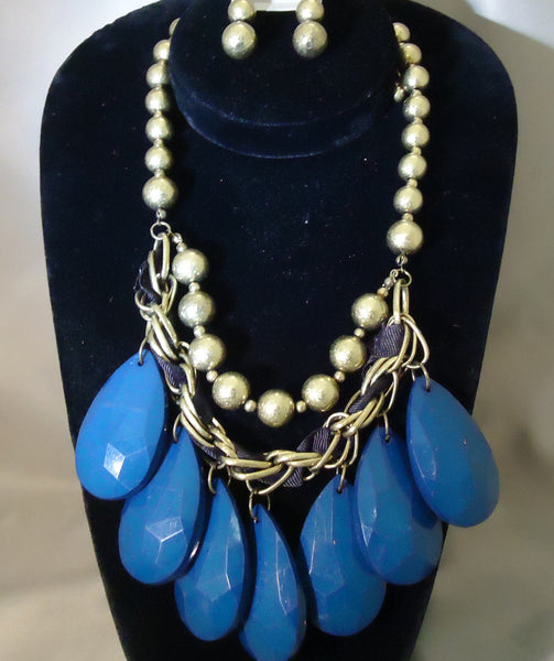 Vibrant Blue And Gold Necklace