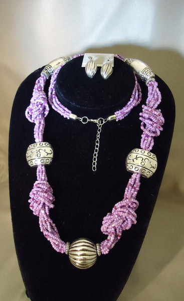 Lilac And Silver Necklace Set