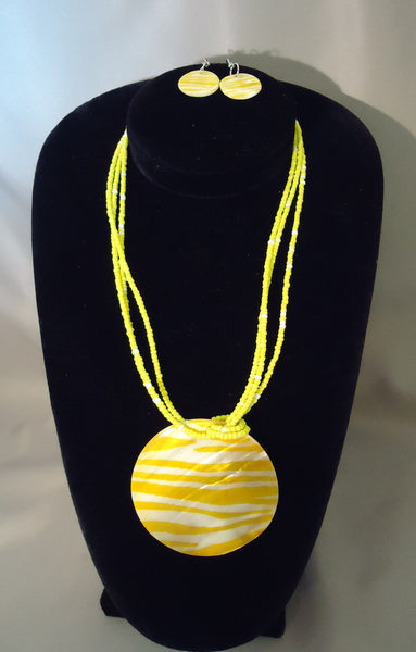 Yellow & White Glass Zebra Jewelry Set
