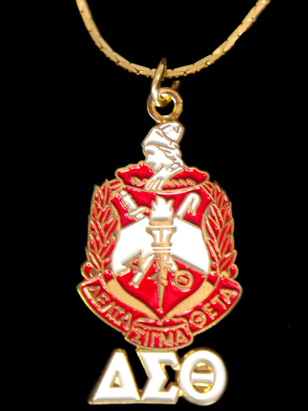 Delta Sigma Theta 1'' Shield w/ Letters Pendant Necklace w/Chain